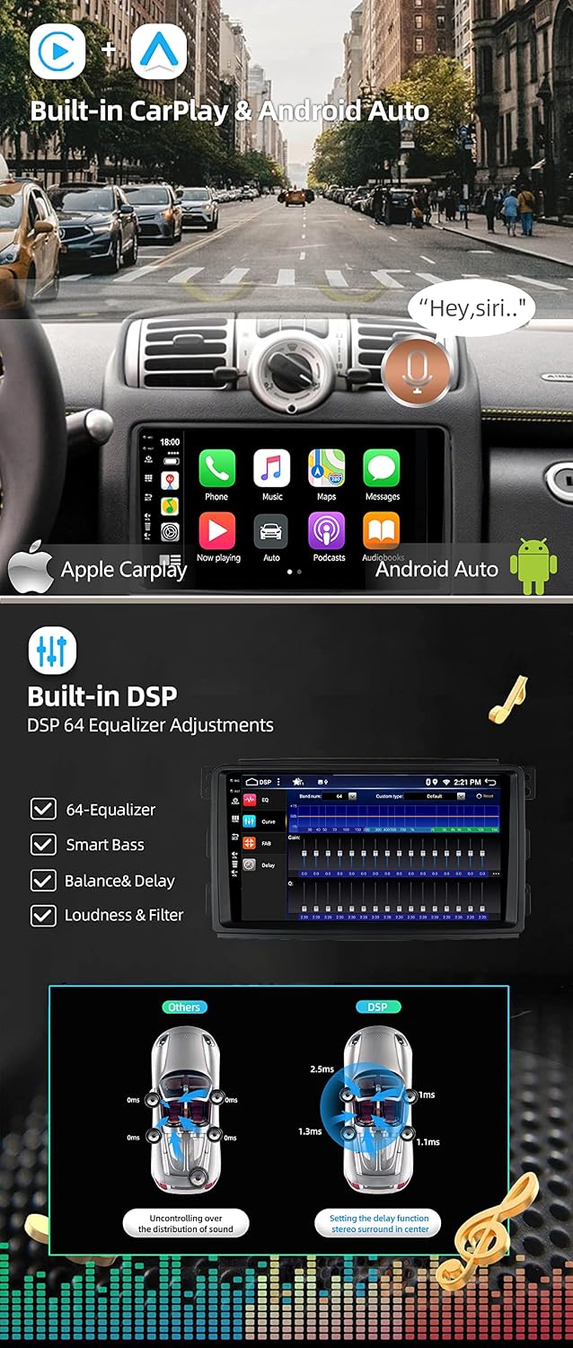 JOYX - 6G+128G - Android 15 IPS Autoradio Passt für Benz Smart fortwo 451 (2005-2010) - Kabellos Car