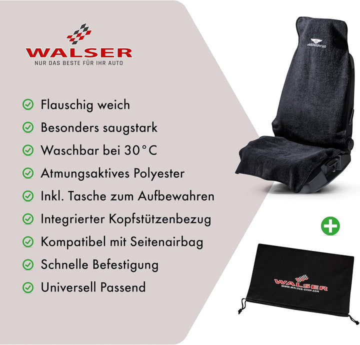 Walser Sitzaufleger Multicover, universal Auto-Sitzauflage, waschbarer Autositz-Überwurf schwarz, Sc