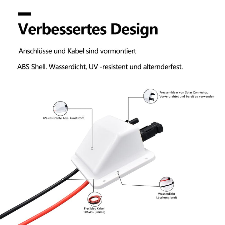 Sayhome Dachdurchführung, ABS Double Solar Kabeleinführung Gehäuse mit 1ft 10awg Solarkabel Verlänge