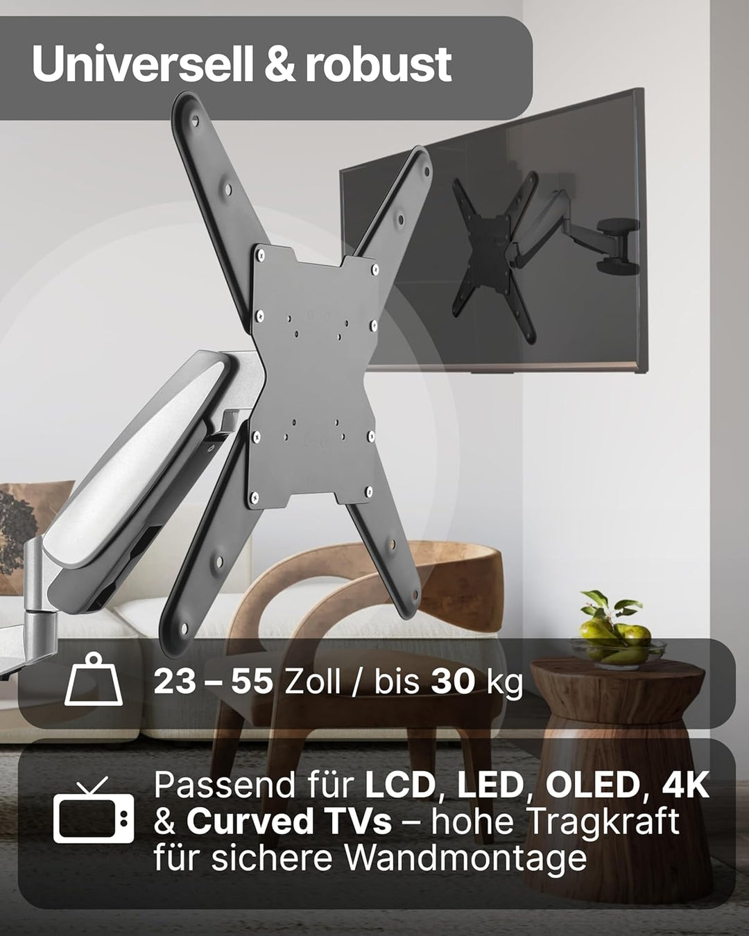 SCHWAIGER TV-Wandhalter Full Motion 1 I 23-55 Zoll Fernseherhalterung I neigbar, schwenkbar, drehbar