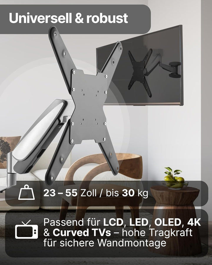 SCHWAIGER TV-Wandhalter Full Motion 1 I 23-55 Zoll Fernseherhalterung I neigbar, schwenkbar, drehbar