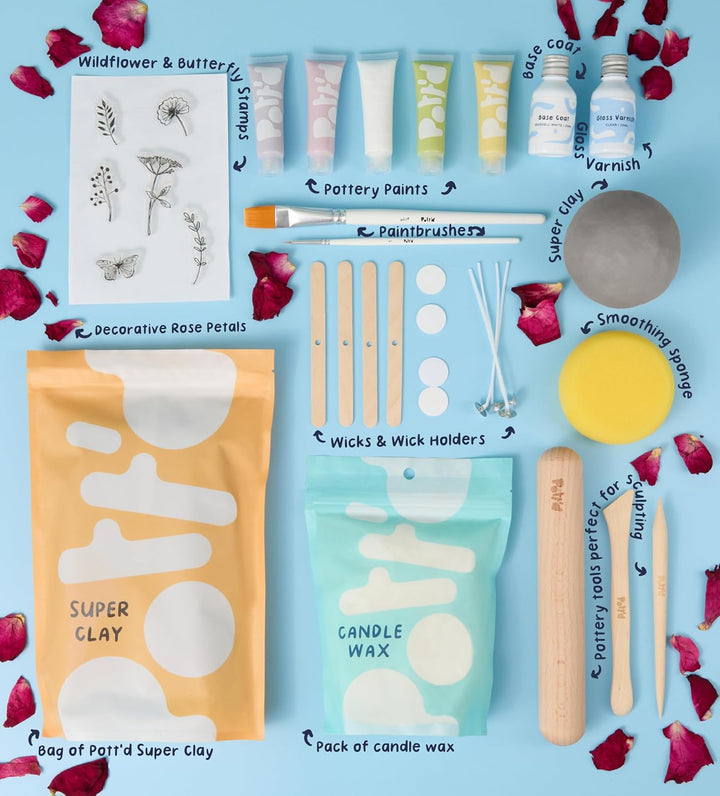 Pott'd Mini-Töpfer-Sets | Lufttrocknendes Töpferset für Erwachsene | Mit Farben, Töpferwerkzeugen un