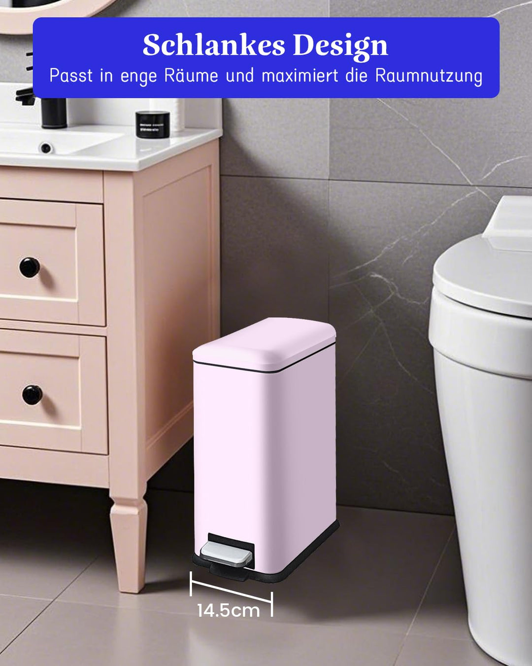 JM.YIPENG Mülleimer Bad, 5 Liter Kosmetikeimer，Klein Abfalleimer mit Softclose Deckel, Badezimmer Mü