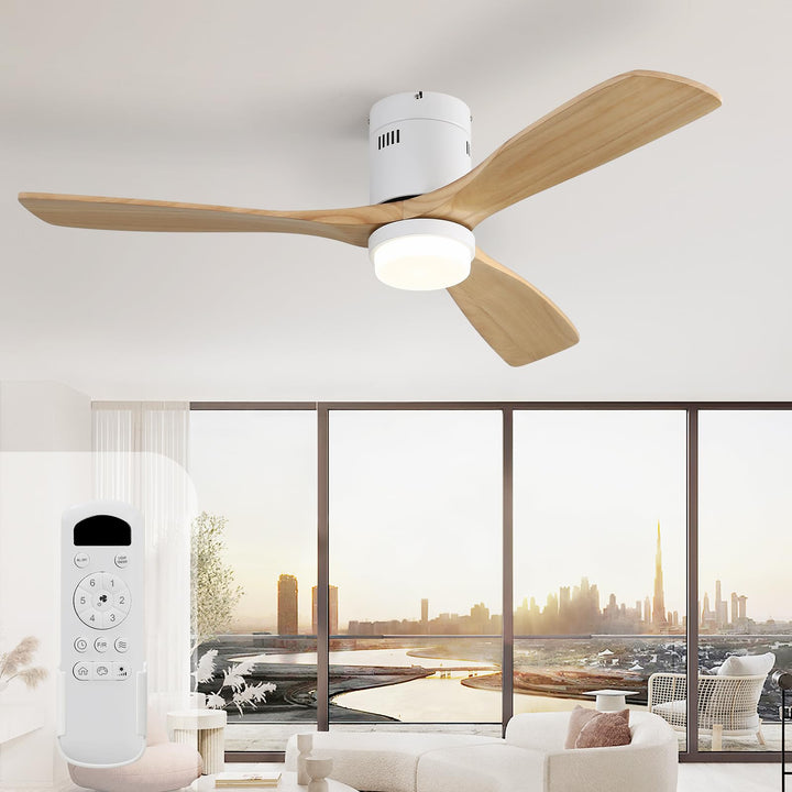 Sofucor Deckenventilator mit Beleuchtung, Deckenventilatorleuchte mit Licht, Fernbedienung, 3 Holzlü