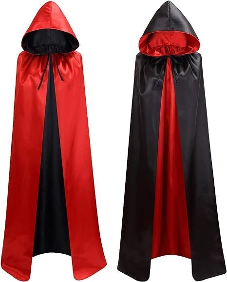 YIMOJOY Halloween Vampir Kostüm Kinder Satin Umhang mit Kapuze 140CM Doppelseitig Vampir Umhang Mädc