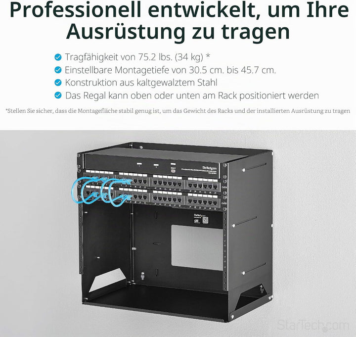 StarTech.com Wandmontage Rack mit Fachboden - Offenes Wandmontage-Rack - Open Rack - Wandmontage Rac