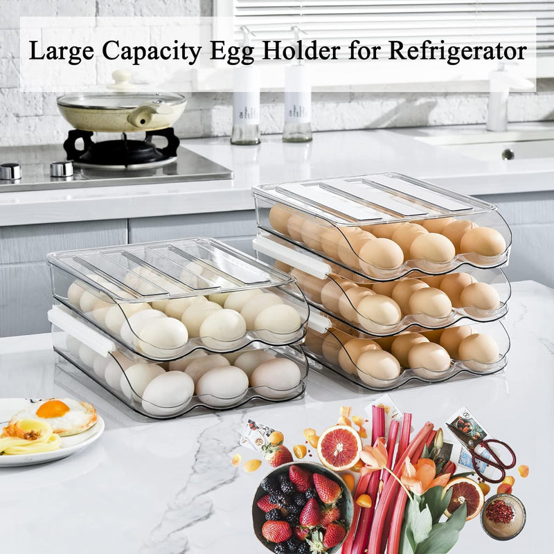 Eierhalter mit grossem Fassungsvermögen für Kühlschrank, Auto-Roll-Eierbehälter, Organizer, Tablett,