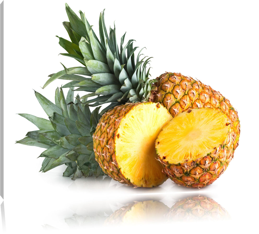 Pixxprint Frische Ananas, Format: 100x70 auf Leinwand, XXL riesige Bilder fertig gerahmt mit Keilrah