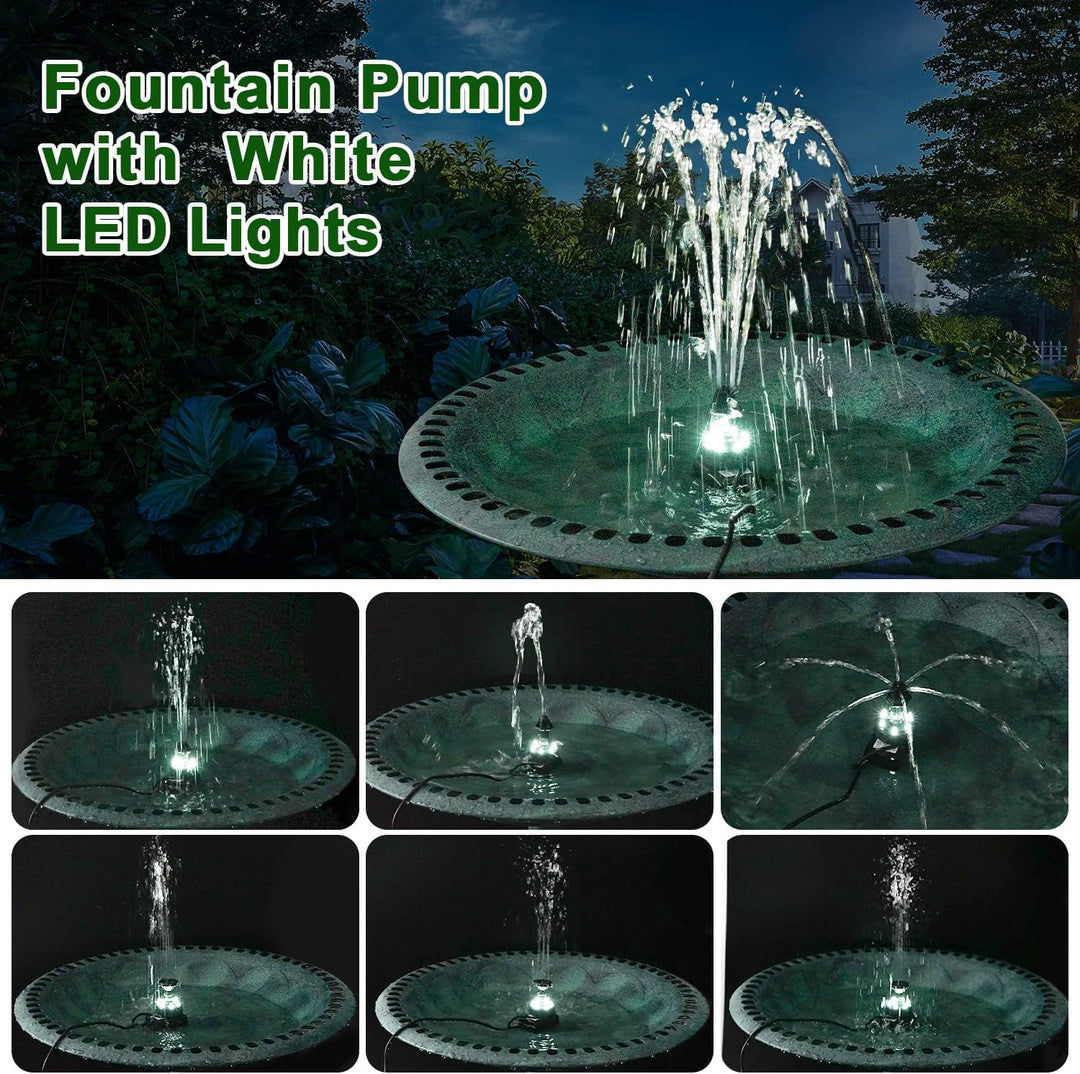 SZMP Springbrunnen Verstellbarer Vogelbad Brunnen für aussen 24H mit Bunte LED Leuchten Gartenbrunne