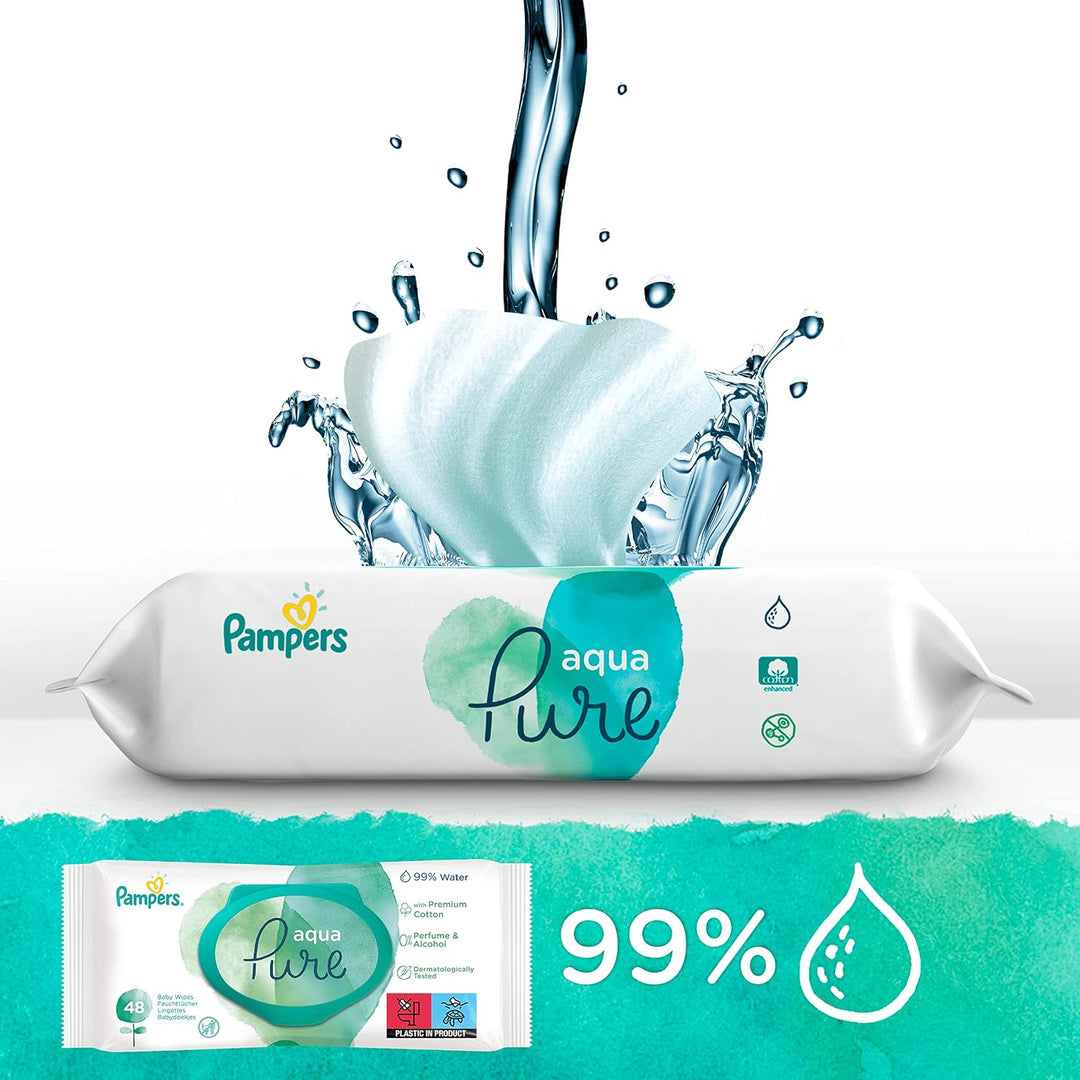 Pampers Baby Feuchttücher Harmonie, Aqua Pure, 144 Tücher (3 x 48), Alte Version, 144 stück (1er Pac