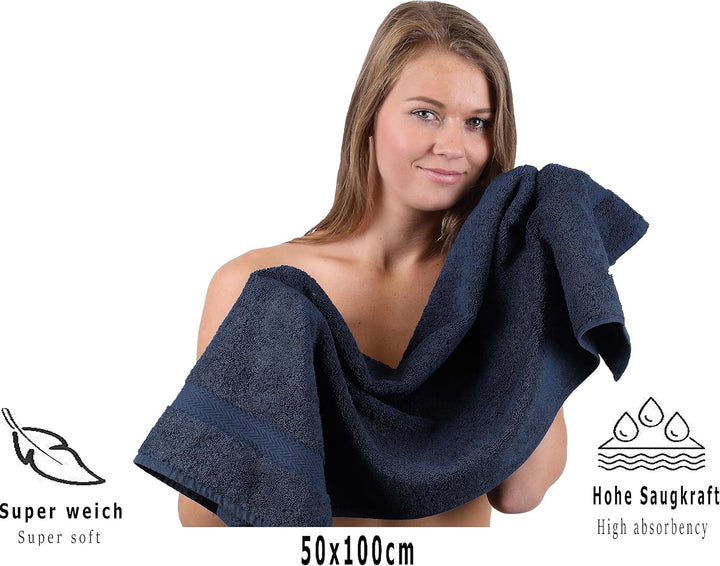 Betz 4-TLG. Handtuch-Set Premium 100% Baumwolle 2 Duschtücher 2 Handtücher Farbe dunkelblau, Dunkelb