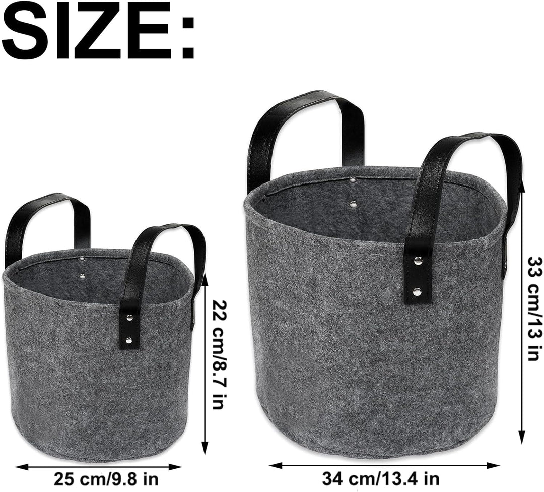 2 Stück Filzkorb Dunkelgrau Rund, Faltbarer Tragekorb aus Stoff, Filzkorb Gross, 2 Spezifikationen,