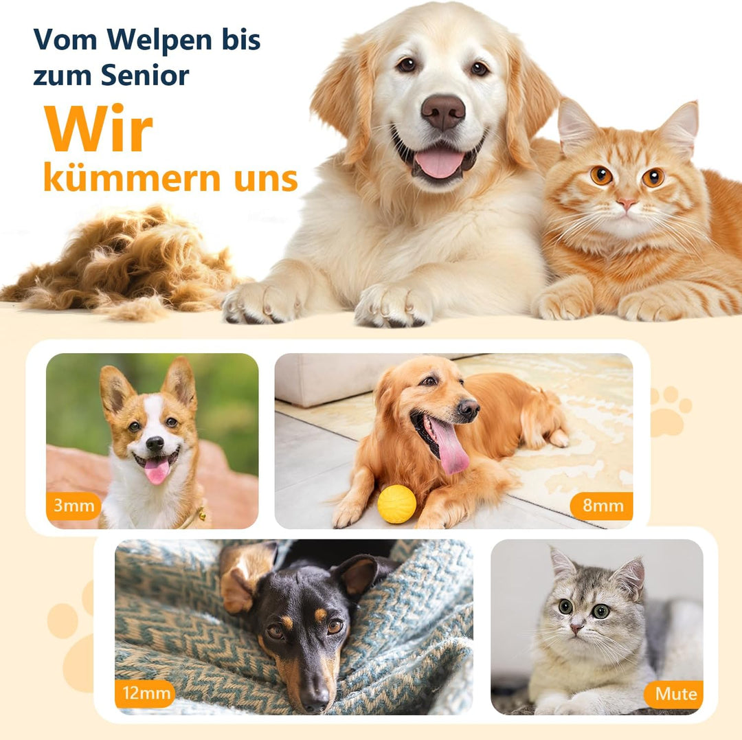 Profi-Hundeschermaschine für dichtes Fell - 55dB Leise, 3 Geschwindigkeitsstufen, IPX5 Spritzwassers