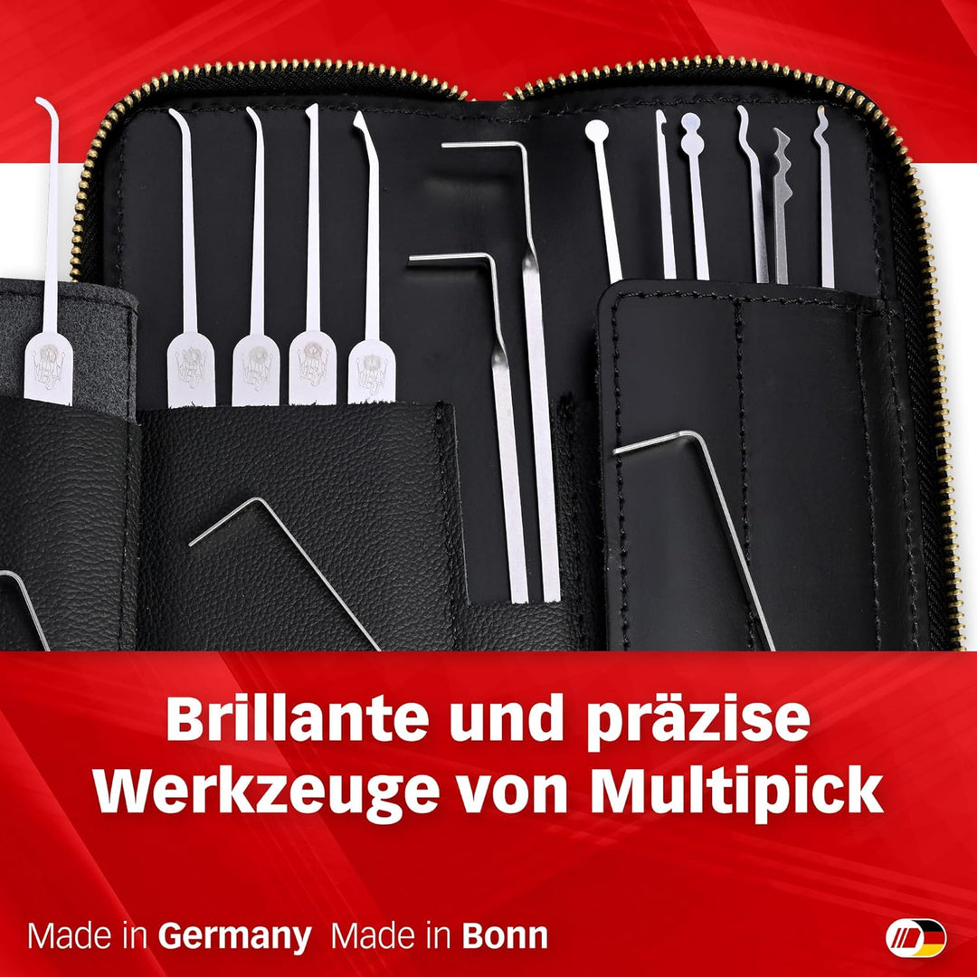 MULTIPICK ELITE 17 Profi Dietrich Set - [17 Teile inkl. Lederetui] Made in Germany - Lockpick Tool,