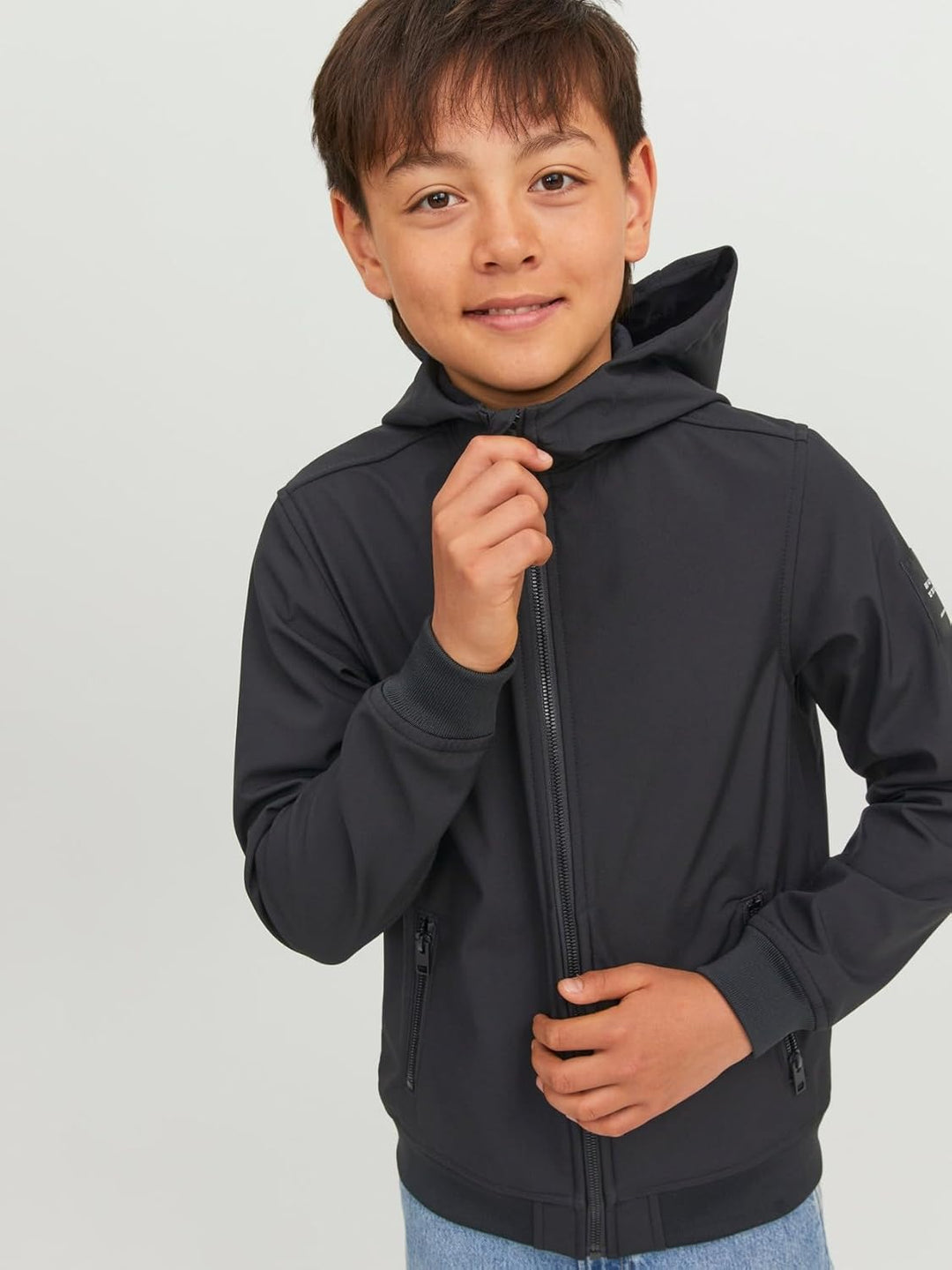 JACK & JONES Jungen Jjebasic Softshell Hood Sn Jnr Jacke (1er Pack), 128 Schwarz