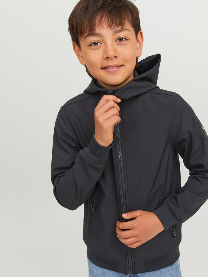 JACK & JONES Jungen Jjebasic Softshell Hood Sn Jnr Jacke (1er Pack), 128 Schwarz