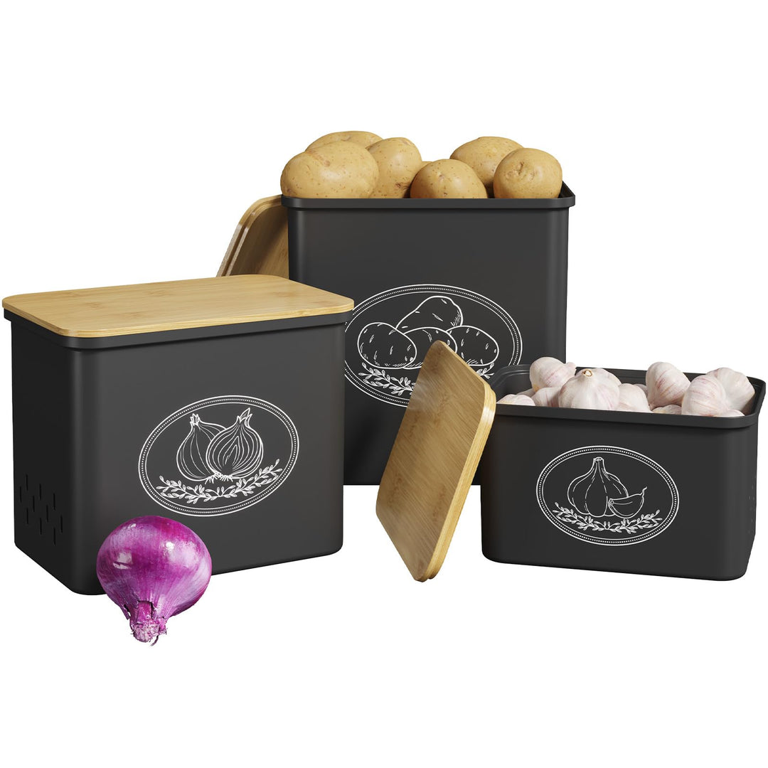 Lifewit Kartoffel Aufbewahrungsbox, 3er Set Grosse Kunttsoff Vorratsdosen für Kartoffel Zwiebel knob
