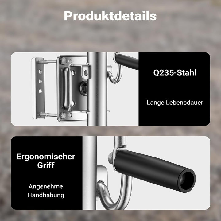 Wiltec Anhänger Stützrad bis 450 kg mit 254 mm Hubhöhe, Anhängerstütze aus verzinktem Stahl, bis 450