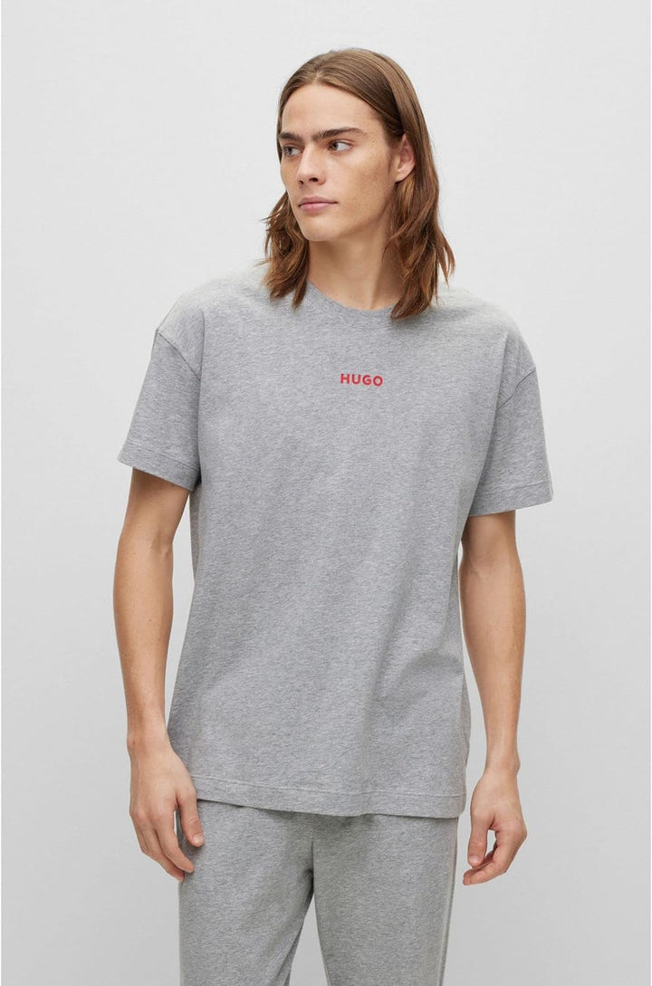 HUGO Herren Linked T-Shirt Relaxed-Fit Pyjama-Shirt aus Stretch-Baumwolle mit Logo M Medium Grey35,