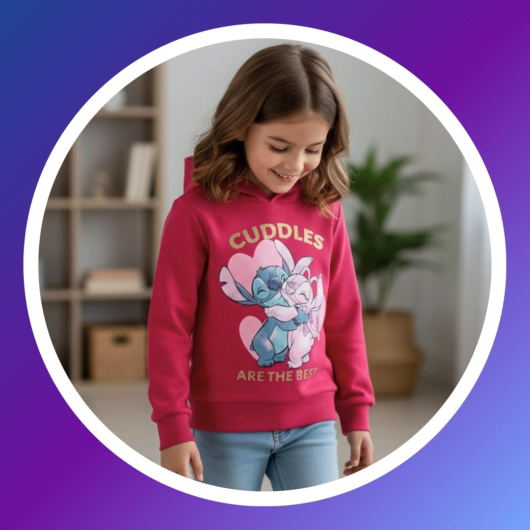 Disney Stitch Mädchen Kapuzenpullover, Design 'Cuddles' Sweatshirt, Pullover für Mädchen, Grössen 3