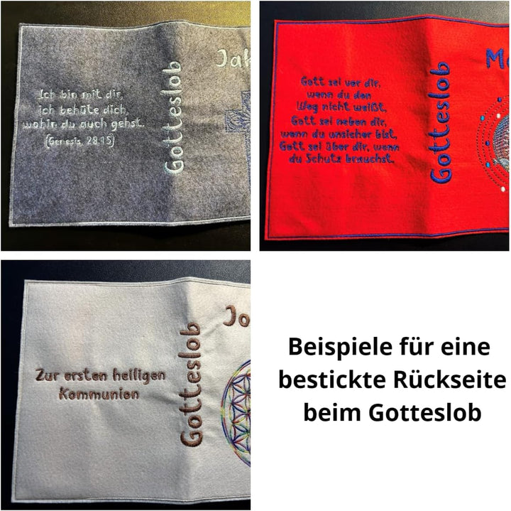 Gotteslobhülle aus Filz, Motiv "Kreuz mit Regenbogen", verschiedene Filzfarben, personalisiert mit N