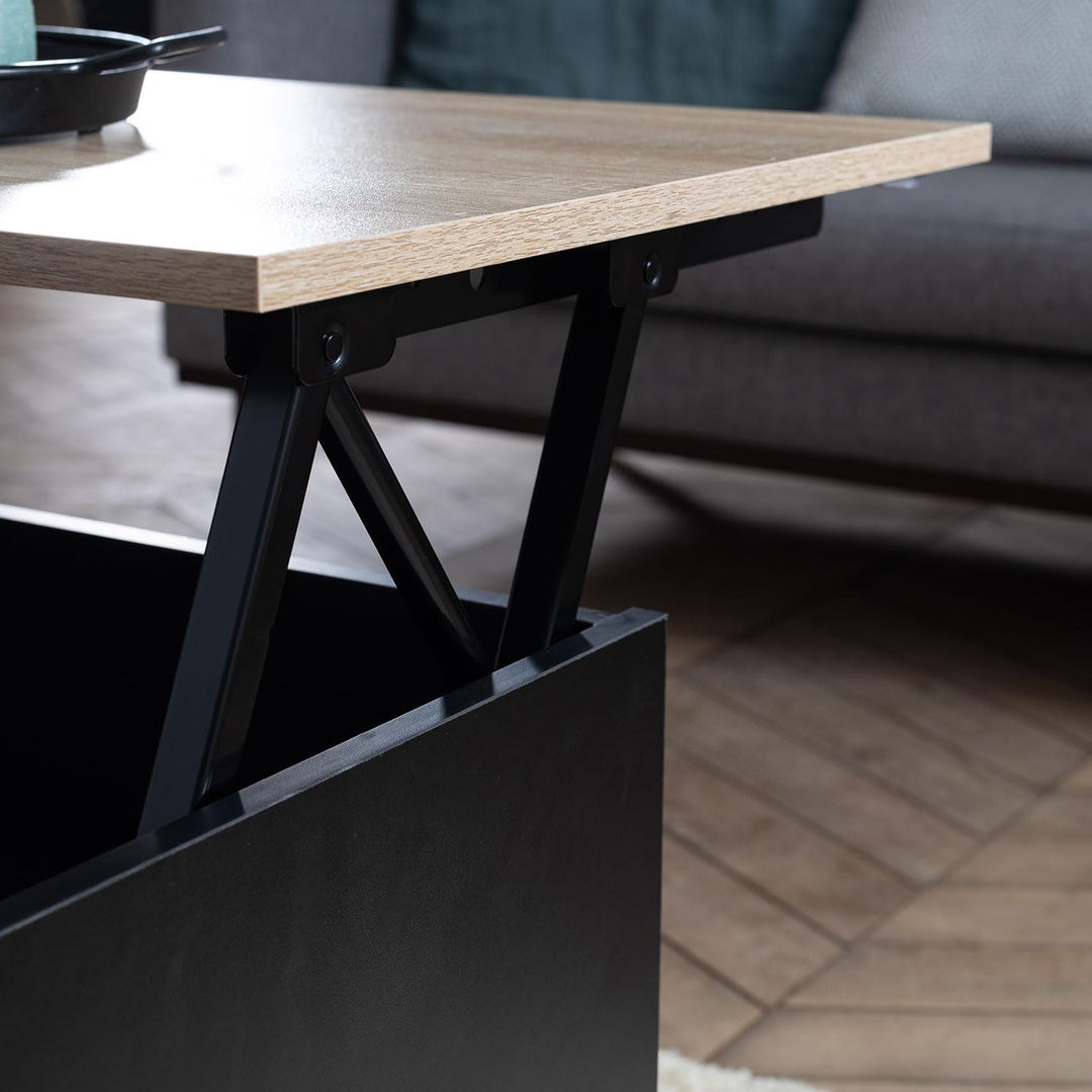 Happy Garden Couchtisch mit hochklappbarer Platte Schwarz und Holz Hedda