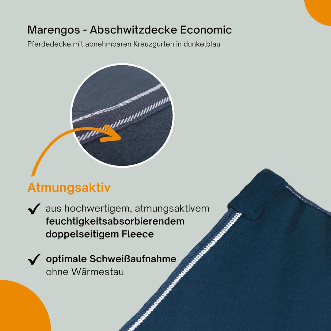 Marengos - Abschwitzdecke Economic mit Kreuzgurten (abnehmbar) | Pferdedecke mit Frontschnalle, Schw