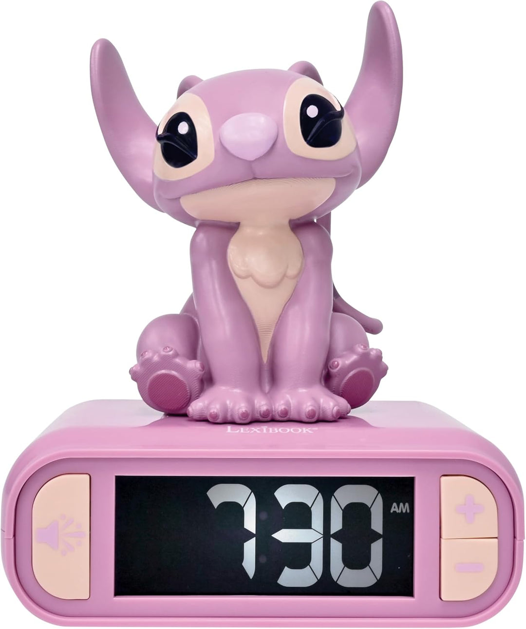 Lexibook, Disney Stitch, Angel Nachtlicht-Wecker, Töne und Melodien, hintergrundbeleuchteter LCD-Bil