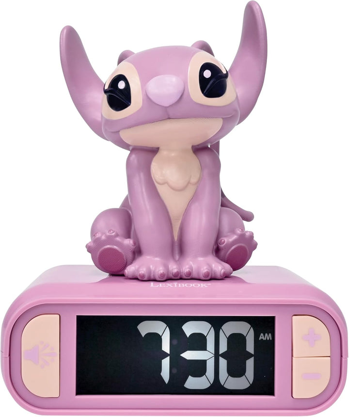 Lexibook, Disney Stitch, Angel Nachtlicht-Wecker, Töne und Melodien, hintergrundbeleuchteter LCD-Bil