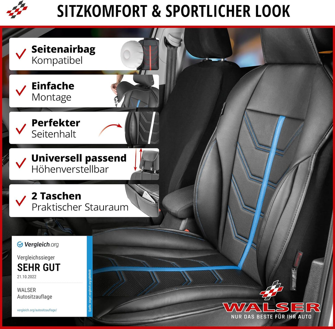 Walser Premium Sitzauflage Auto Kimi, Sitzschoner Auto schwarz/blau, Vergleichssieger* Auto Sitzaufl