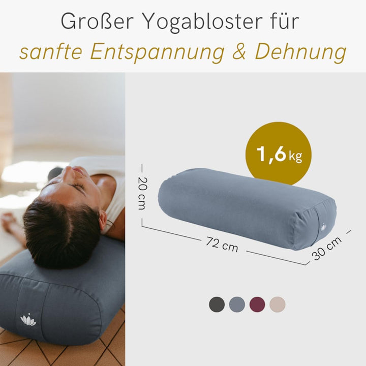 Lotuscrafts Yoga Bolster for Yin Yoga - Yoga Bolster with Kapok Filling - Washable Cotton Cover - Yo