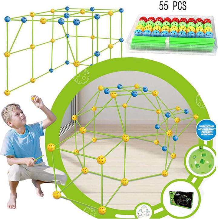 TLHWIN Kinder Fort Bausätze Lernspielzeug Burgen Bauen Tunnel Zelt Raketenturm Spielzeugsets Indoor