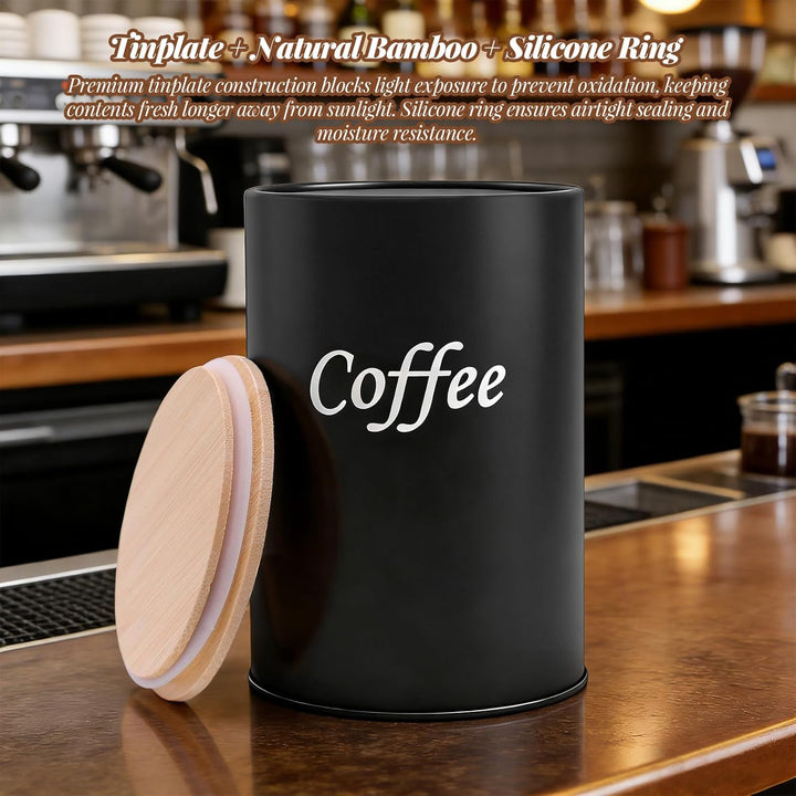 3 Stück Kaffeedose Luftdicht 500 ml Kaffeebohnen Behälter mit Holzdeckel, Kaffeedose Schwarz Matt Ka