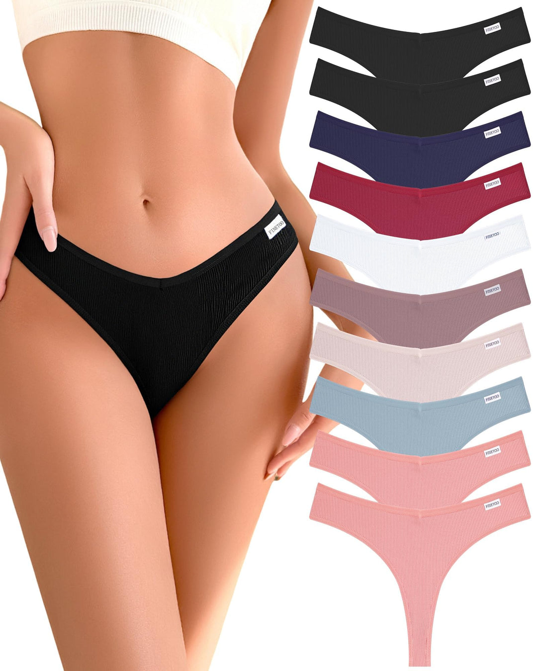FINETOO 10er Damen Baumwoll Strings Set Tanga Unterhosen Frauen Weich Unterwäsche Niedrige Taille Sl