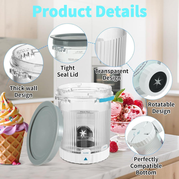 2 Stück Behälter für Ninja Swirl by CREAMi Softeis- & Eismaschine, 480 ml Eisbehälter für NC701EU Zu