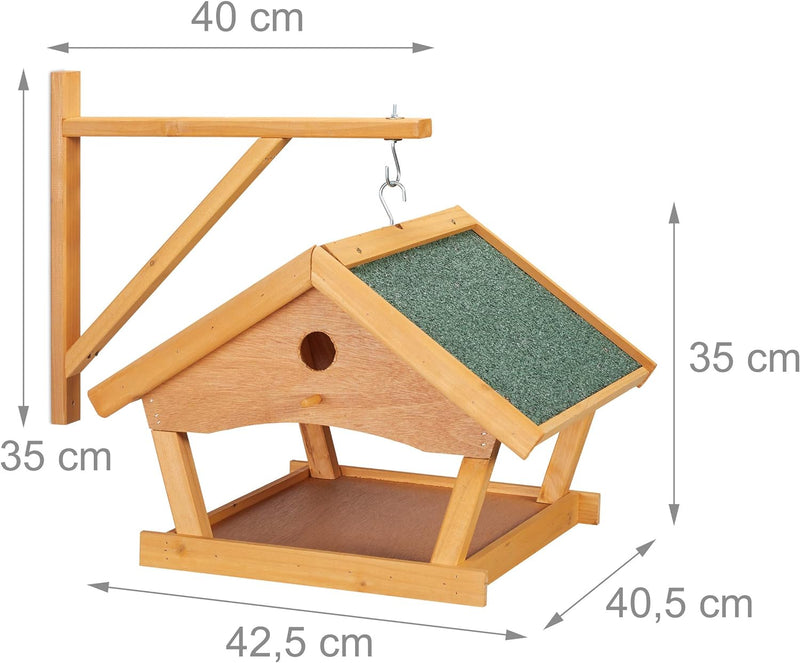 Relaxdays Vogelfutterhaus Holz, zum Aufhängen, HBT: 35x42,5x40,5 cm, Garten, Vogelfutterspender für