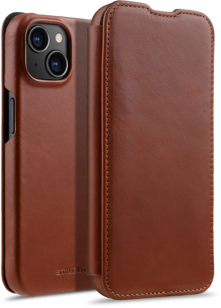STILGUT Book Case kompatibel mit iPhone 14 (6.1“) Hülle aus Leder zum Klappen, Klapphülle, Handyhüll