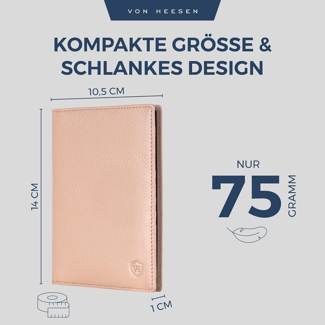 VON HEESEN® Reisepasshülle Leder Etui mit RFID-Schutz - Passhülle Passport Reisepass Mappe Hülle Org