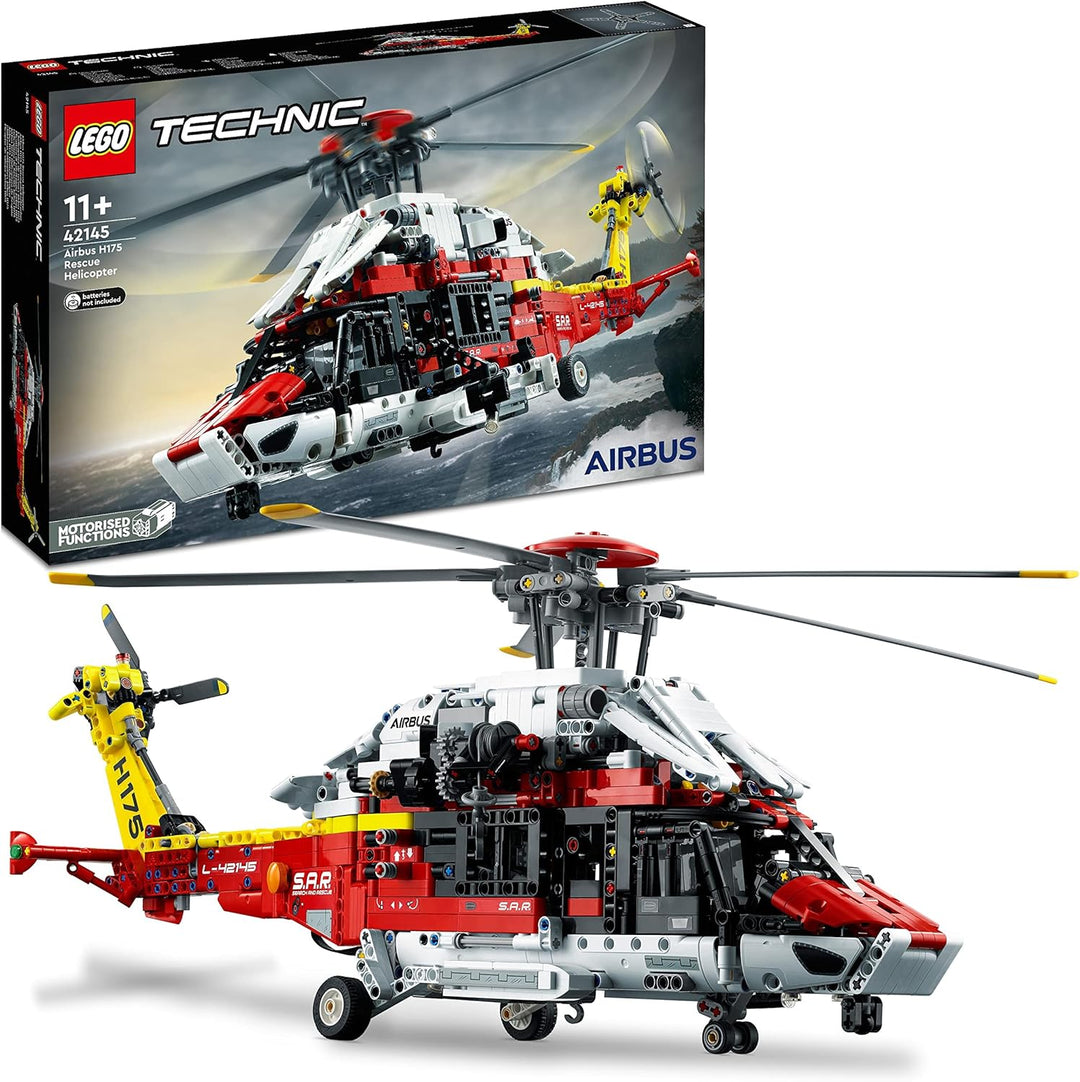 LEGO 42145 Technic Airbus H175 Rettungshubschrauber, Modellbausatz für Kinder, drehbare Rotoren und