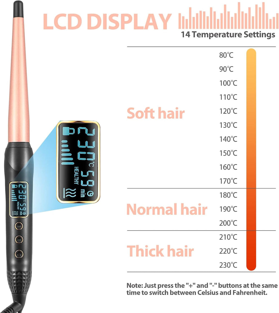 Lockenstab Kleine Locken - Haglater Professional LCD-Display Lockenwickler 80-230℃, Keramischer Lock
