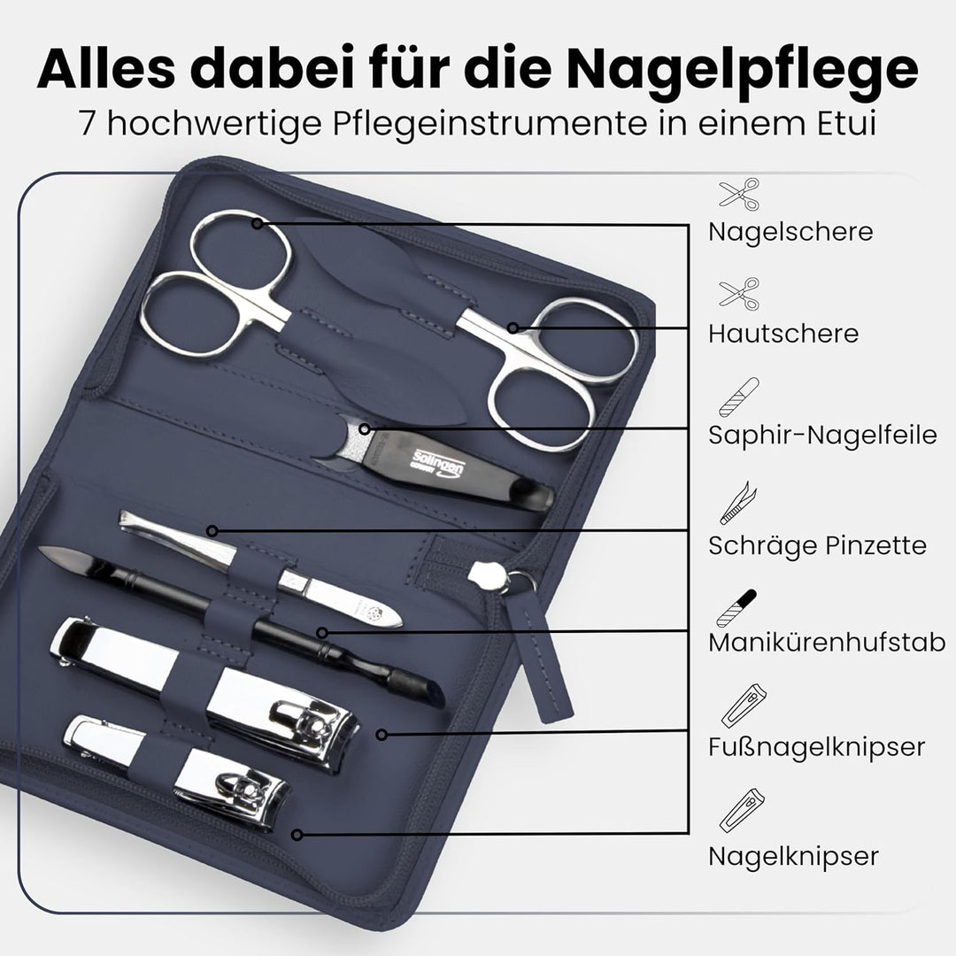 Maniküre Set 7-teilig – Reissverschluss-Etui mit Instrumenten aus Edelstahl & Karbonstahl – Maniküre