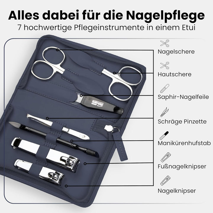 Maniküre Set 7-teilig – Reissverschluss-Etui mit Instrumenten aus Edelstahl & Karbonstahl – Maniküre