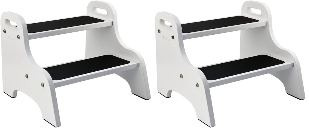 StrongTek Wood 2 Tritthocker für Kinder mit Rutschfester Trittfläche, tragbaren Griffen, rutschfeste