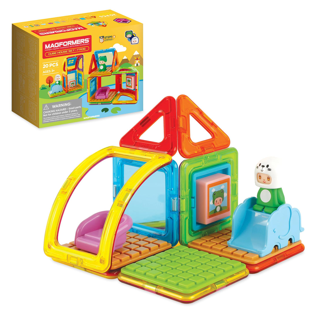 Magformers Cube House Frog 20-Piece Magnetic Construction Toy. STEM Set with Magnetic Shapes and Acc