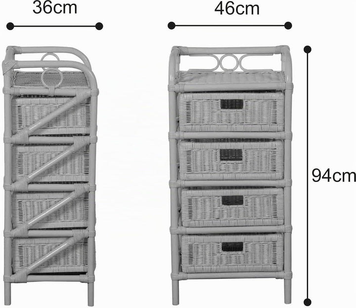korb.outlet Rattan-Kommode mit Schubladen Badregal Korb Regal Schubfächer aus echtem Rattan 46 cm br