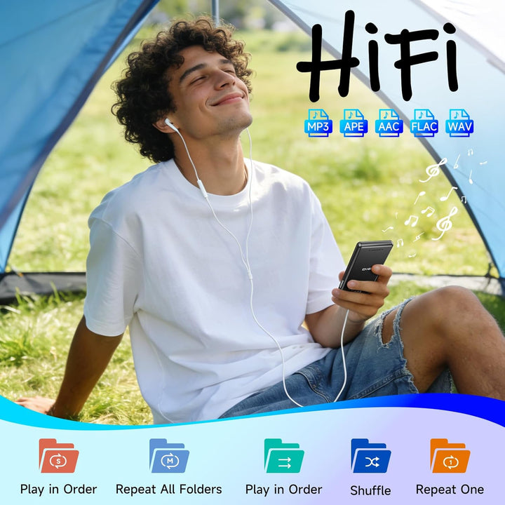 MP3 Player mit Bluetooth 5.3, 64GB und 2,4" Display – Mit Touch-Tasten, Lautsprecher, Metallgehäuse,