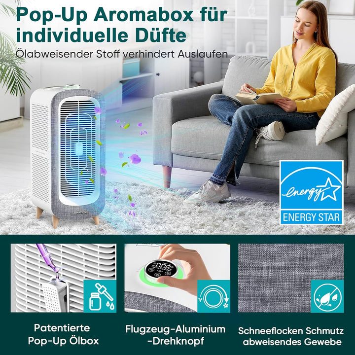Jafända Luftreiniger Allergiker mit Aromatherapie - CADR 480m³/h Luftreiniger für 240m² grosse Räume