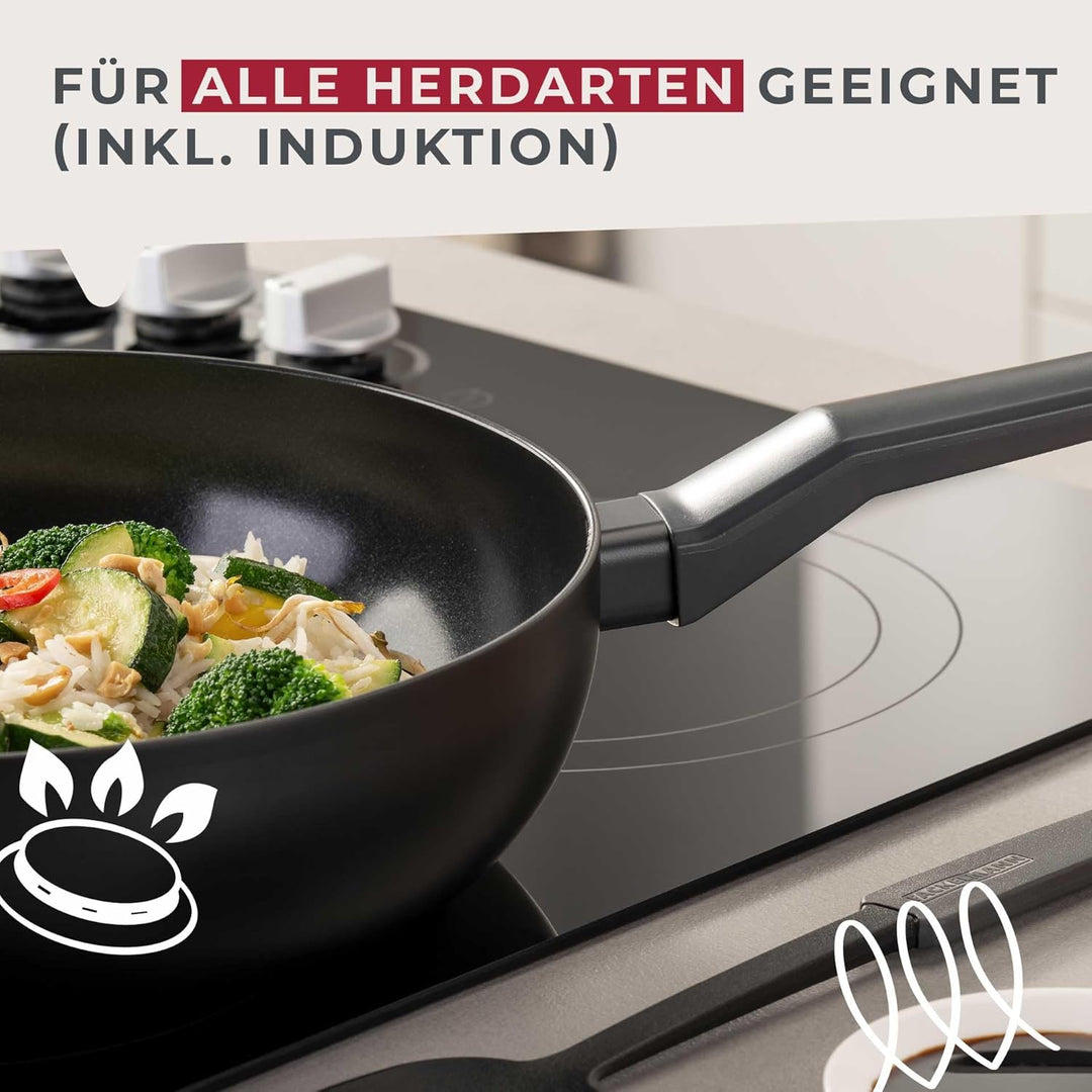 FACKELMANN Wokpfanne 28cm Statement – Keramik beschichteter Wok - Pfanne aus recyceltem Aluminium mi