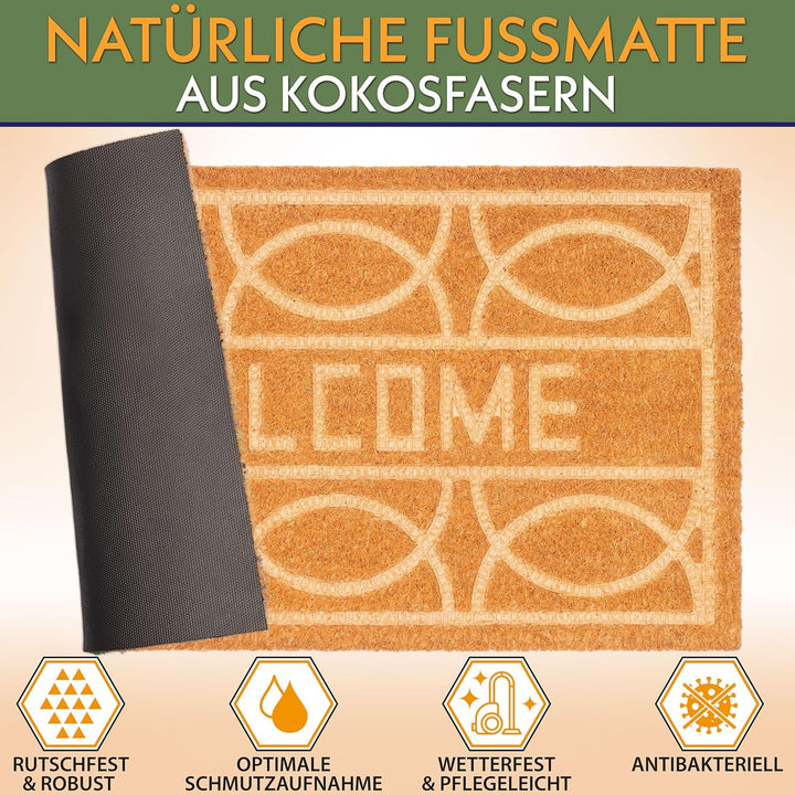 BRUBAKER Fussmatte für Aussen und Innen - Welcome - 45 x 75 cm Schmutzfangmatte aus 100% Kokos - 3D