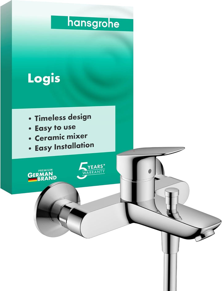 hansgrohe Logis - Badewannenarmatur Aufputz für 2 Verbraucher, Mischbatterie Badewanne mit Auslauf L